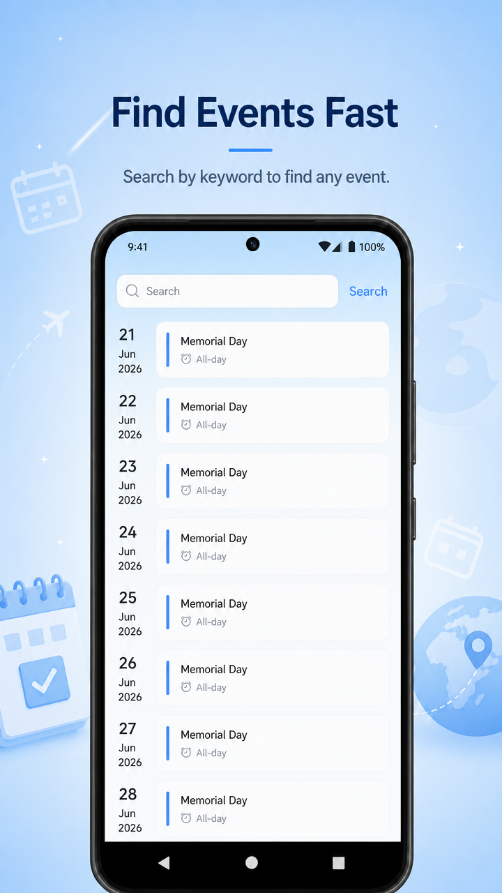 Search calendar events screen